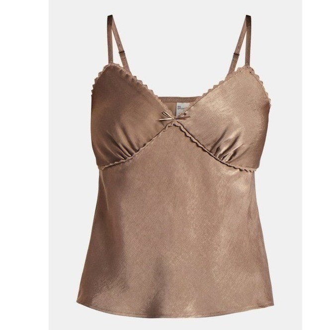 No Boundaries Lace Trim Satin Cami Top With Bow Juniors Large (12-14) Mocha Nwt